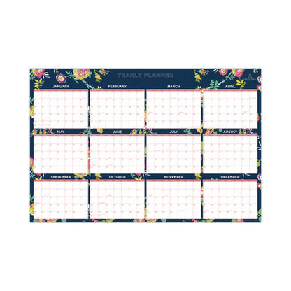 Day Designer Peyton Laminated Erasable Wall Calendar, Floral Artwork, 36 X 24, White/navy Sheets, 12-month (jan To Dec): 2025