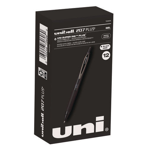 207 Plus+ Gel Pen, Retractable, Micro 0.5 Mm, Black Ink, Black Barrel, Dozen