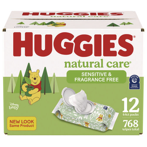 Natural Care Sensitive Baby Wipes, Unscented, White, 64/pack, 12 Packs/carton