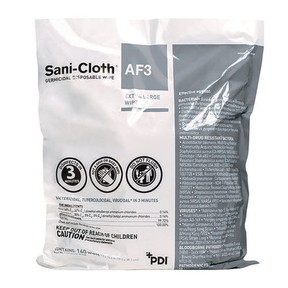 Af3 Germicidal Disposable Wipes, 1-ply, 7.5 X 15, Unscented, White, 160 Wipes/zip Seal Bag