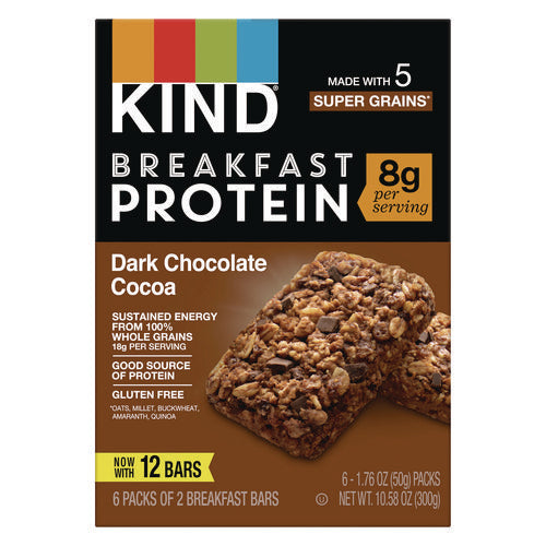 Breakfast Protein Bars, Dark Chocolate Cocoa, 1.76 Oz Two-bar Packs, 6/box