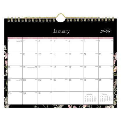 Neveah Monthly Wall Calendar, Floral Artwork, 11" X 8.75", White/black/pink Sheets, 12-month (jan To Dec): 2025