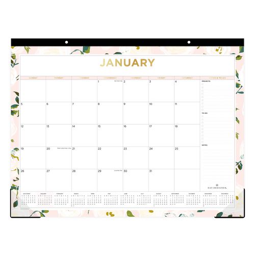 Day Designer Coming Up Roses Monthly Desk Pad Calendar, Floral Artwork, 22 X 17, Cream/blush Sheets, 12-month (jan-dec): 2025