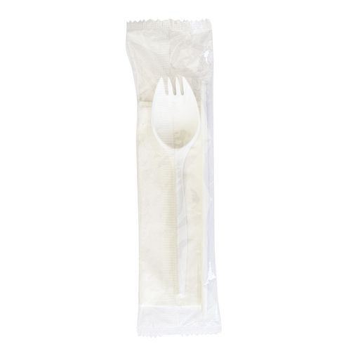 School Cutlery Kit, Napkin/spork/straw, White, 1,000/carton