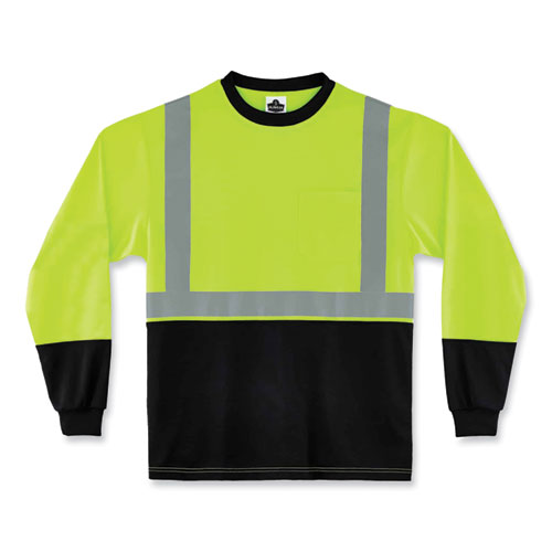 Glowear 8291bk Type R Class 2 Black Front Long Sleeve T-shirt, Polyester, 3x-large, Lime