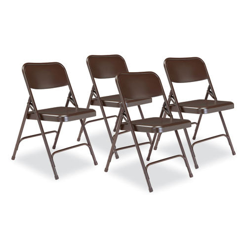 200 Series Premium All-steel Double Hinge Folding Chair, Supports Up To 500 Lb, 17.25" Seat Height, Brown, 4/carton