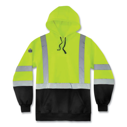 Glowear 8373 Hi-vis Class 3 Hooded Sweatshirt With Black Bottom, Polar Fleece, Lime, 2x-large