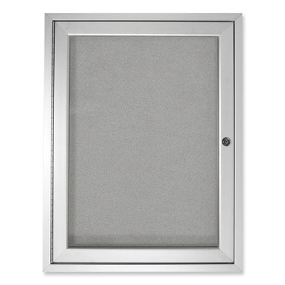 1 Door Enclosed Vinyl Bulletin Board With Satin Frame, 18" X 24", Silver Surface, Satin Aluminum Frame