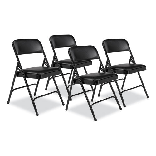 1200 Series Premium Vinyl Dual-hinge Folding Chair, Supports Up To 500 Lb, 17.75" Seat Height, Caviar Black, 4/carton