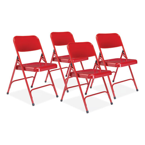 200 Series Premium All-steel Double Hinge Folding Chair, Supports Up To 500 Lb, 17.25" Seat Height, Red, 4/carton