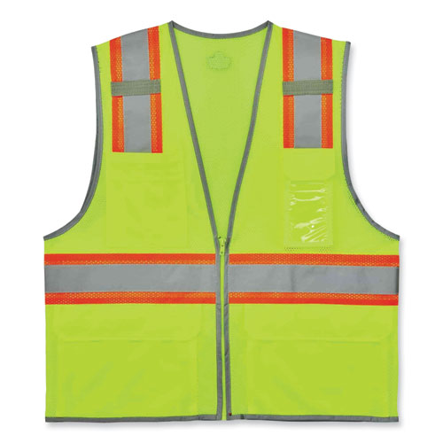 Glowear 8246z Class 2 Two-tone Mesh Reflective Binding Zipper Vest, Polyester, Small/medium, Lime