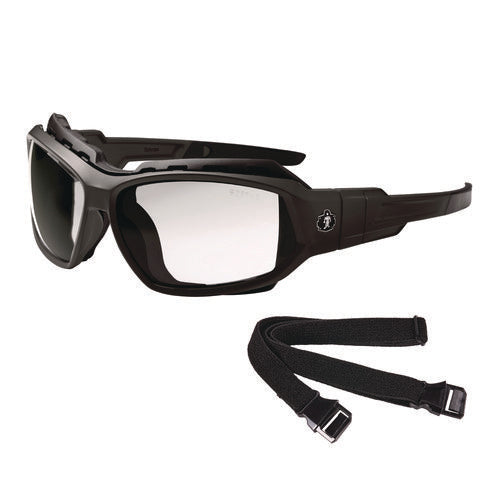 Skullerz Loki Anti-scratch/anti-fog Convertible Safety Spoggles With Strap, Matte Black Frame, Clear Polycarbonate Lens