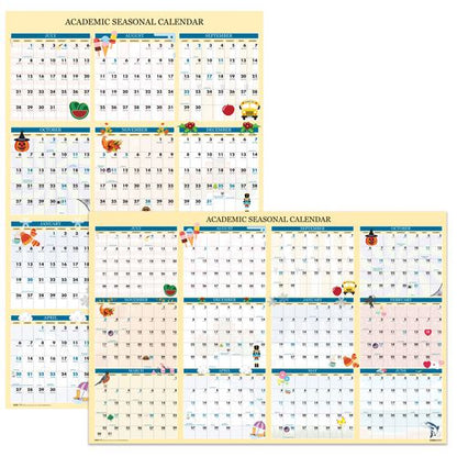 Recycled Academic Seasonal Laminated Wall Calendar, Illustrated Seasons, 24 X 37, 12-month (july To June), 2024 To 2025