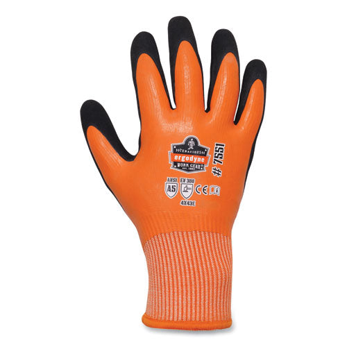 Proflex 7551-case Ansi A5 Coated Waterproof Cr Gloves, Orange, Medium, 144 Pairs/carton