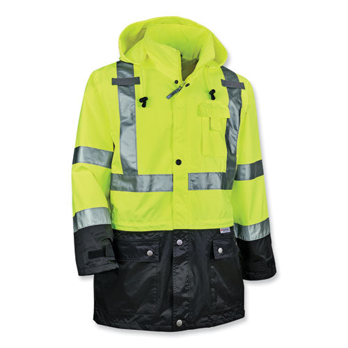 Glowear 8365bk Class 3 Hi-vis Rain Jacket Black Bottom, Medium, Lime