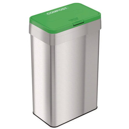 Open Top Compost Bin With Color-coded Lid, 21 Gal, Plastic/stainless Steel, Silver/green