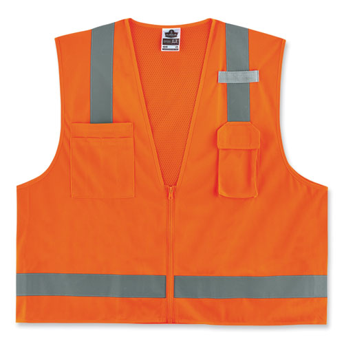 Glowear 8249z-s Single Size Class 2 Economy Surveyors Zipper Vest, Polyester, Large, Orange