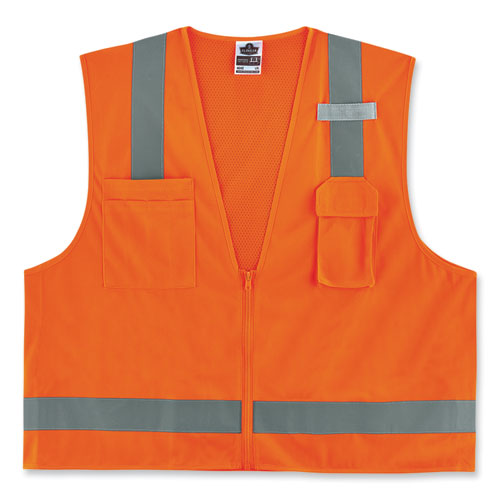 Glowear 8249z-s Single Size Class 2 Economy Surveyors Zipper Vest, Polyester, 2x-large, Orange