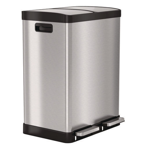 Fire-resistant Step Pedal Trash Can And Recycle Bin, 16 Gal, Plastic/stainless Steel, Silver