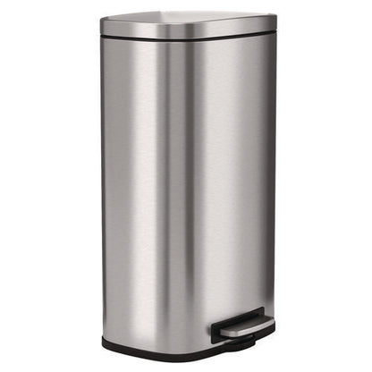 Fire-resistant Step Pedal Trash Can, 8 Gal, Plastic/stainless Steel, Silver