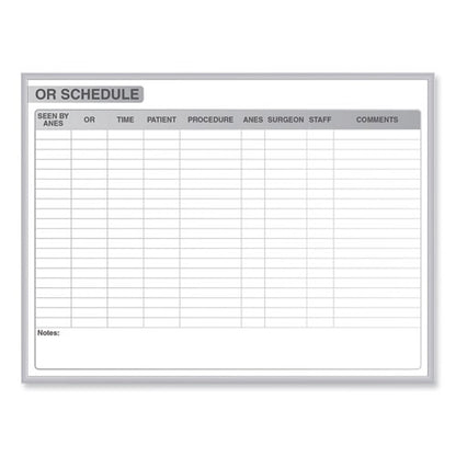 Or Schedule Magnetic Whiteboard, Operating Room Scheduling Chart, 96.5" X 48.5", White/gray Surface, Satin Aluminum Frame