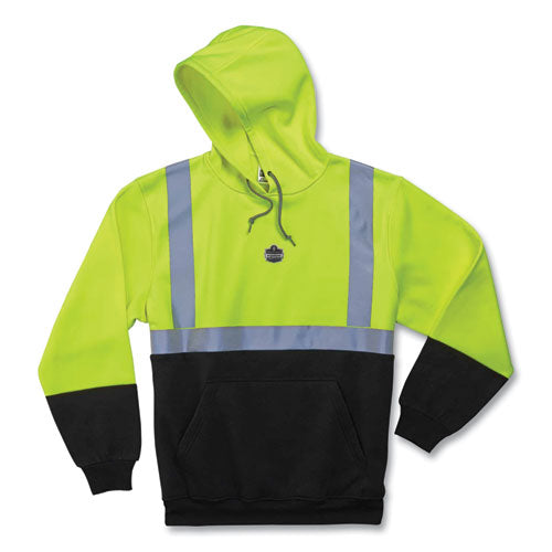 Glowear 8293 Hi-vis Class 2 Hooded Sweatshirt Black Bottom, Polar Fleece, Small, Lime