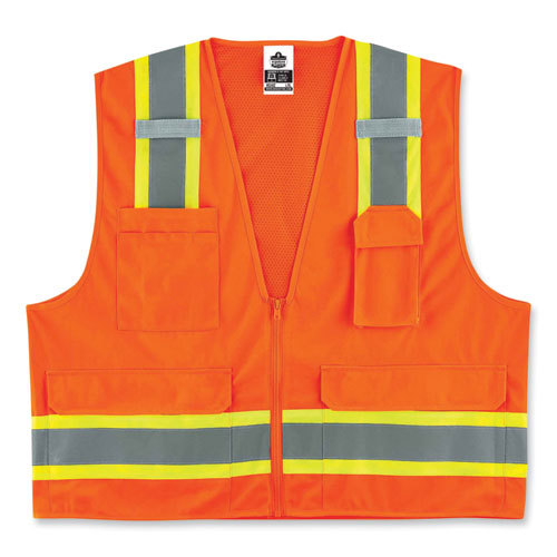 Glowear 8248z Class 2 Two-tone Surveyors Zipper Vest, Polyester, Large/x-large, Orange