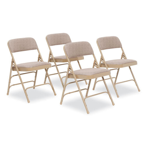 2300 Series Fabric Triple Brace Double Hinge Premium Folding Chair, Supports Up To 500 Lb, Cafe Beige, 4/carton