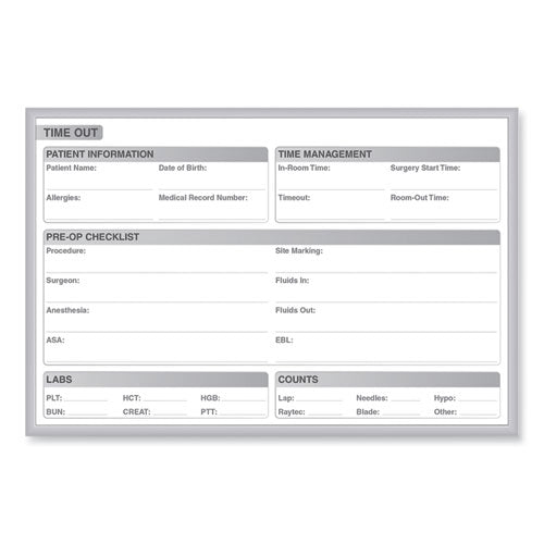 Time Out Magnetic Whiteboard, Patient/staff Time Management Chart, 36" X 24", White/gray Surface, Satin Aluminum Frame