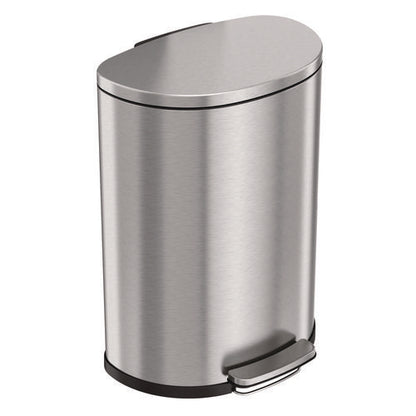 Step Pedal Trash Can, 13 Gal, Half-round Plastic/stainless Steel, Silver