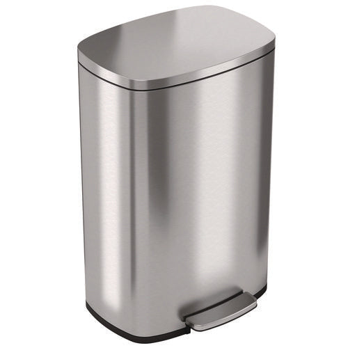 Step Pedal Trash Can, 13 Gal, Plastic/stainless Steel, Silver