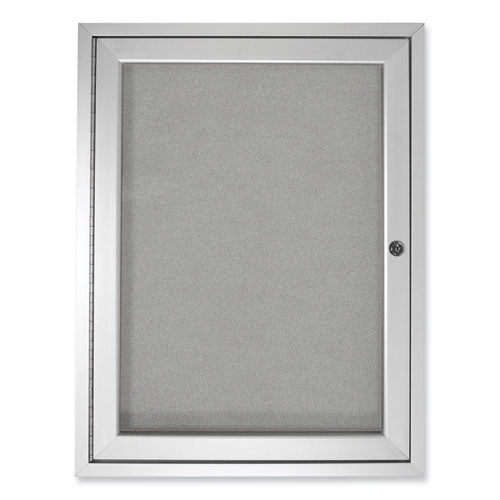 1 Door Enclosed Vinyl Bulletin Board With Satin Frame, 24" X 36", Silver Surface, Satin Aluminum Frame