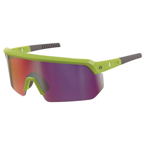 Skullerz Aegir-afaspm Anti-scratch And Enhanced Anti-fog Safety Glasses, Lime Frame, Purple Mirror, Polycarb Lens