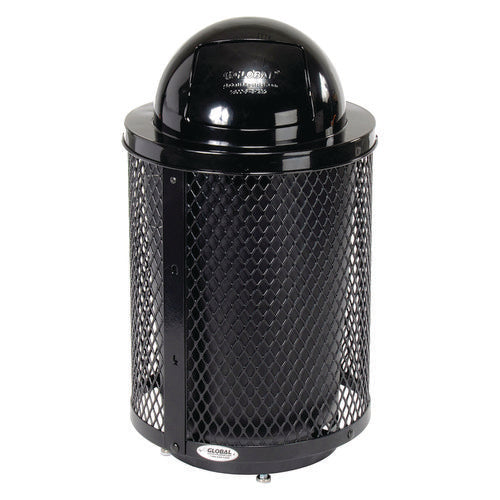 Outdoor Diamond Steel Trash Can With Base, 36 Gal, Black