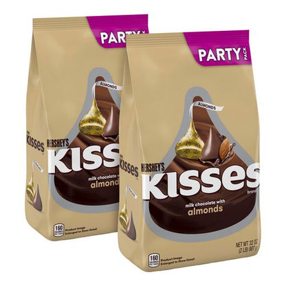 Kisses With Almonds, Milk Chocolate, 32 Oz Pack, 2 Packs/carton