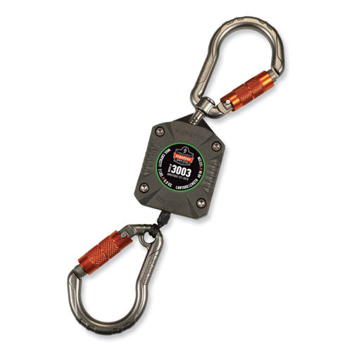 Squids 3003 Retractable Lanyard With Two Carabiners, 2 Lb Max Working Capacity, 8" To 48"long, Gray