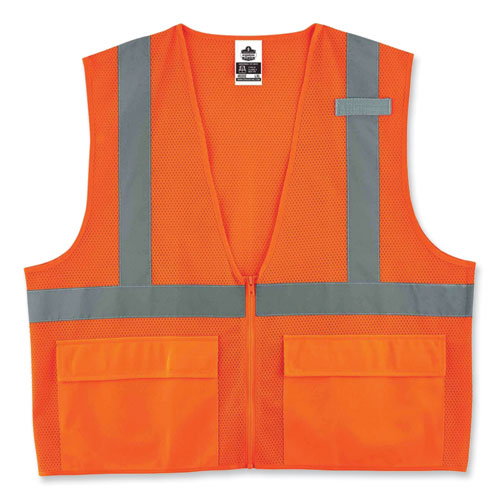 Glowear 8220z Class 2 Standard Mesh Zipper Vest, Polyester, 2x-large/3x-large, Orange