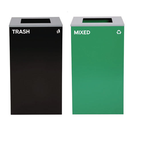 29 Gallon Trash/recycling Cans, Steel, Green Mixed Recycling Can With Square Lid, Black Trash Can With Square Lid