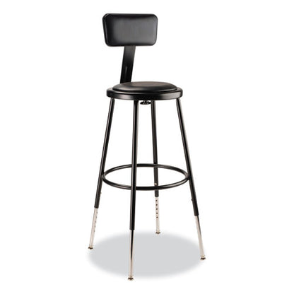 6400 Series Height Adj Heavy Duty Vinyl Steel Stool W/backrest, Supports 300 Lb, 25"-33" Seat Ht, Black