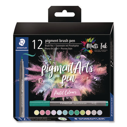 Pigment Brush Pen Set, Medium Firm, Assorted Pastel Colors, 12/pack