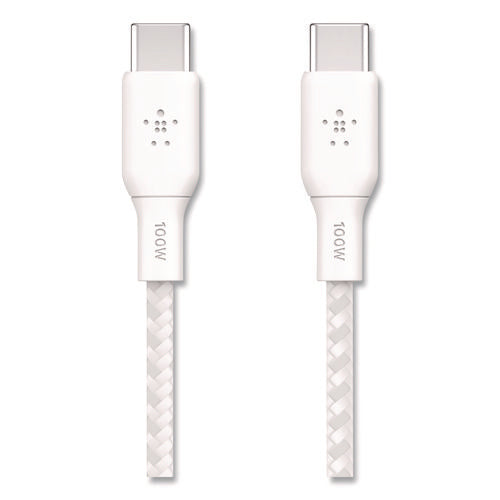 Boost Charge Braided Usb-c To Usb-c Cable, 100 W Power Delivery, 6.6 Ft, White, 2/pack