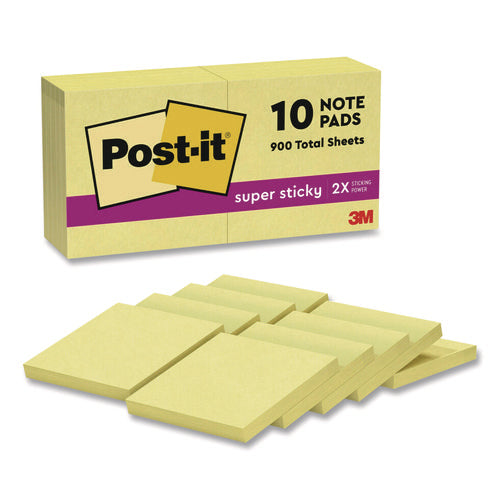 Super Sticky Pads In Canary Yellow, 3 X 3, 90 Sheets/pad, 10 Pads/pack