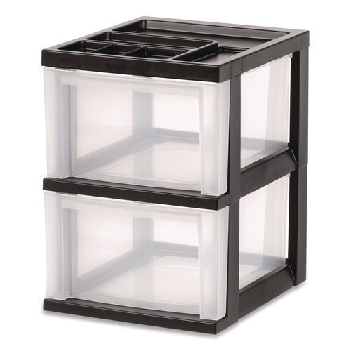 2-compartment Desktop Stackable Storage Drawer, 12.17 X 14.33 X 16.77, Black/translucent White