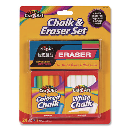 Chalk And Eraser Set, (12) White/(12) Assorted