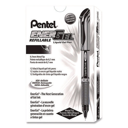 Energel Deluxe Gel Pen, Stick, Medium 0.7 Mm, Black Ink, Silver/black Barrel, Dozen