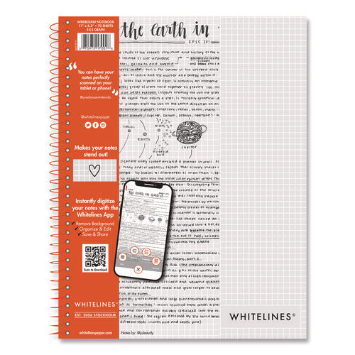 Whitelines Notebook. Quadrille Rule, (5 Sq/in), Gray/orange Cover, (70) 11 X 8.5 Sheets