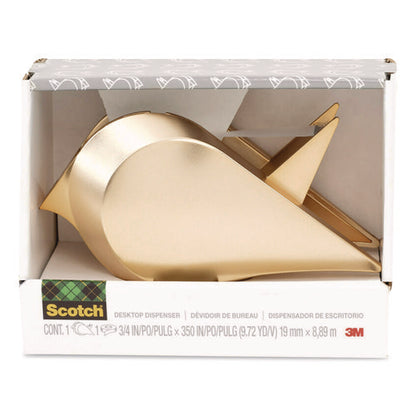 Bird Desktop Tape Dispenser, 1" Core, Metallic Gold