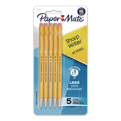 Sharpwriter Mechanical Pencil, 0.7 Mm, Hb (#2), Black Lead, Classic Yellow Barrel, 5/pack