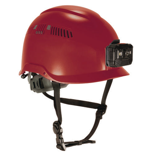 Skullerz 8977led Class C Safety Helmet With Led Light And Adjustable Venting, 6-point Ratchet Suspension, Red