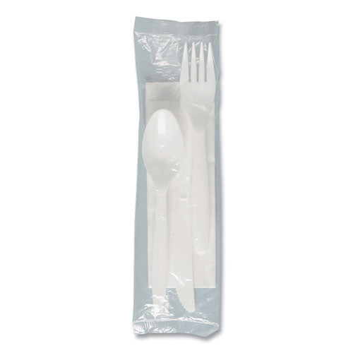 Regal Mediumweight Cutlery Kit, Individually Wrapped, Fork/knife/napkin/spoon, Plastic, White, 250/carton